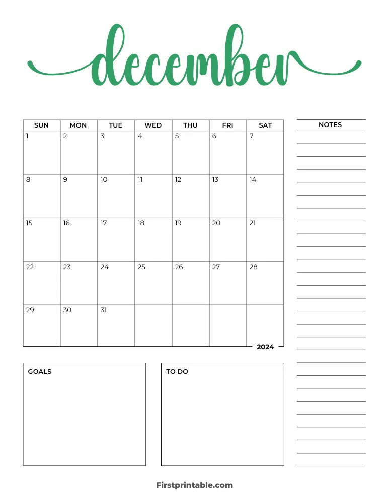 Printable December Calendar 2024 Template 10