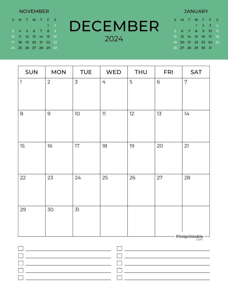 Printable December Calendar 2024 Template 12