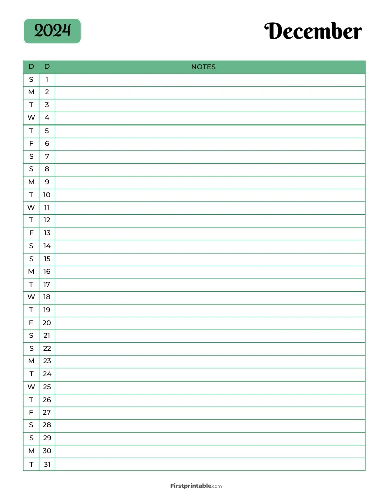 Printable December Calendar 2024 Template 13