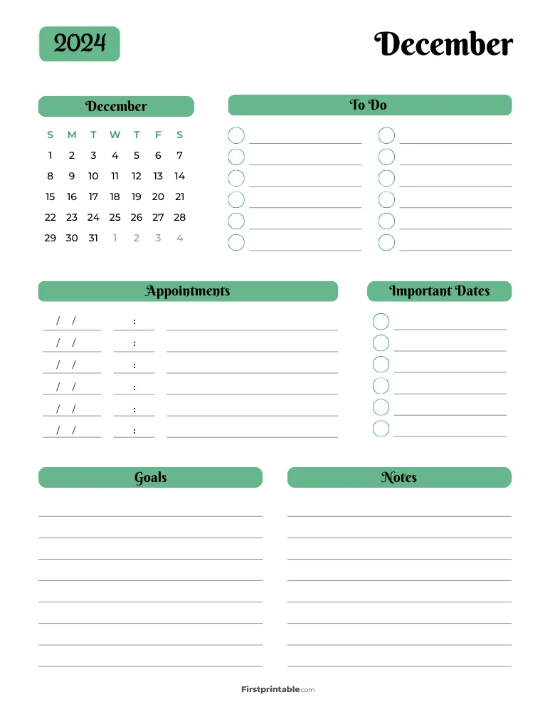 Printable December Calendar 2024 Template 14