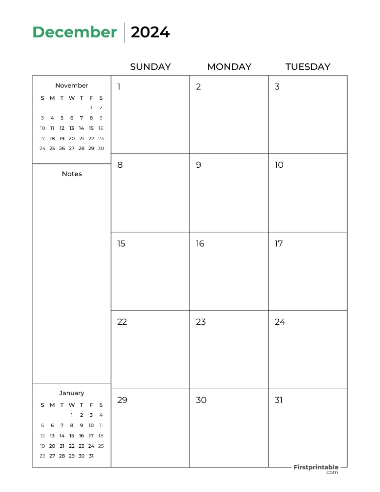 Printable December Calendar 2024 Two Page Template 21