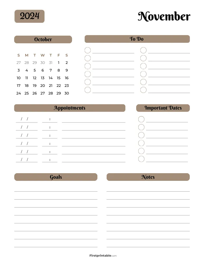 Printable November Calendar 2024 Template 14