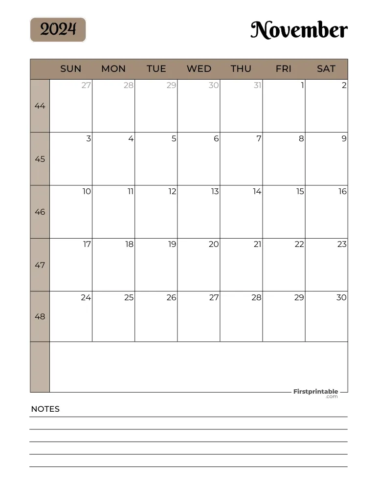 Printable November Calendar 2024 Template 16