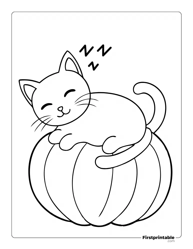 Free Printable Cozy Cat on Pumpkin Coloring Page