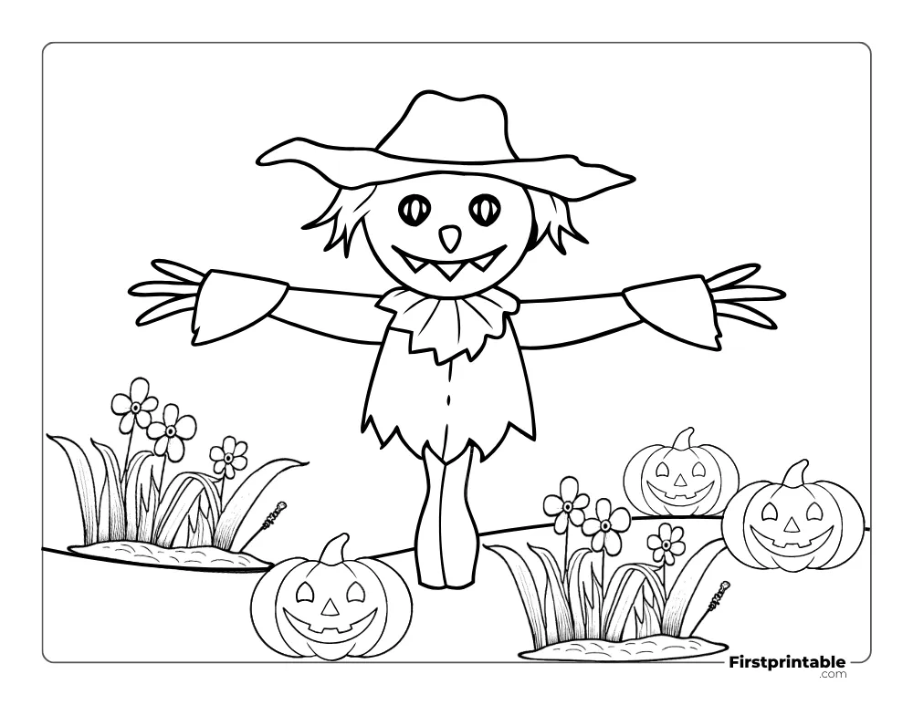 Halloween Scarecrow Pumpkin to color for teenagers