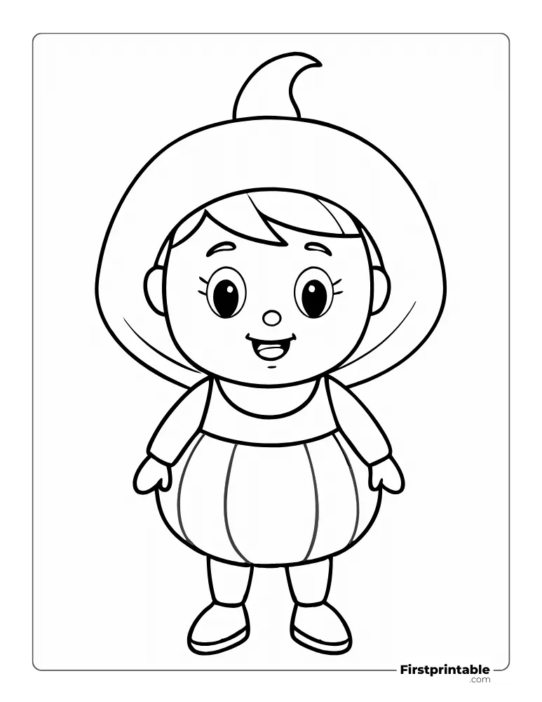 Print and Color a girl in Pumpkin Costume