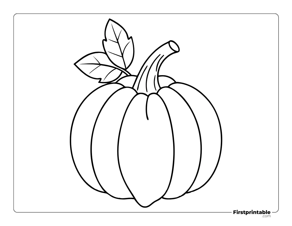 Round Pumpkin with Leaf to Color