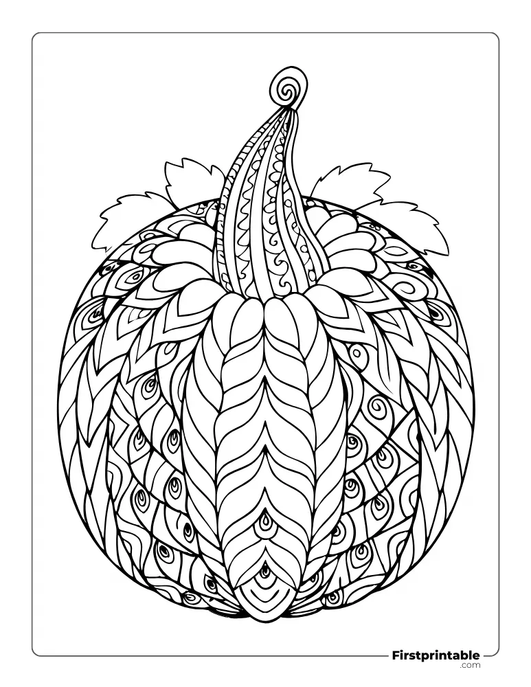 Pumpkin Zentangle Design Coloring Page for Adults