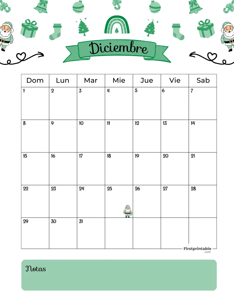 Spanish December Calendar 2024 Christmas Template 43