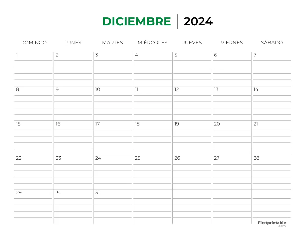 Spanish December Calendar 2024 Template 49