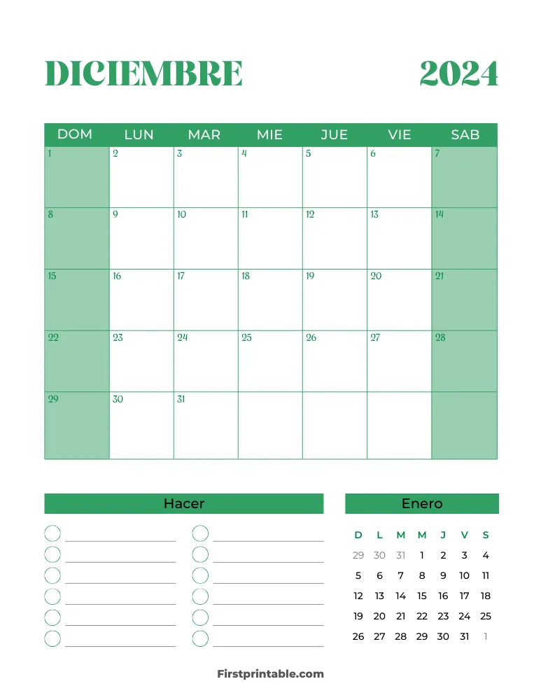 Spanish Printable December Calendar 2024 Template 25