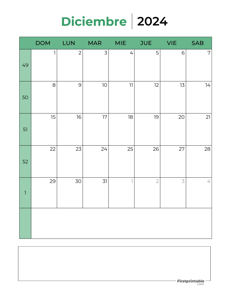 Spanish Printable December Calendar 2024 Template 26