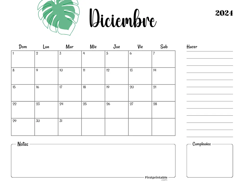 Spanish Printable December Calendar 2024 Template 37