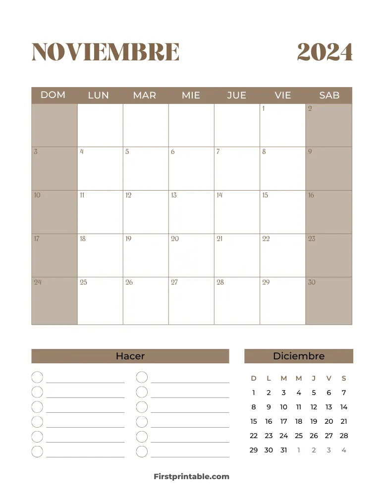 Spanish Printable November Calendar 2024 Template 25