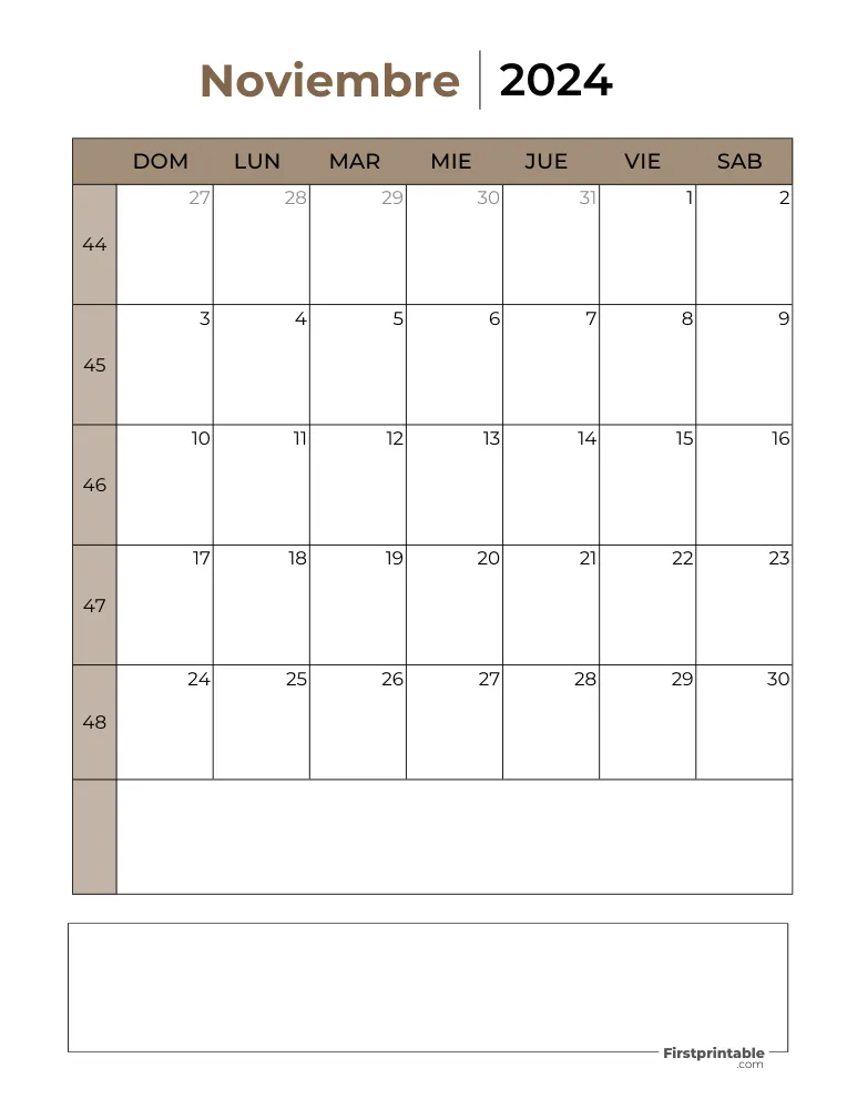 Spanish Printable November Calendar 2024 Template 26