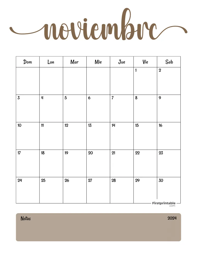 Spanish Printable November Calendar 2024 Template 44