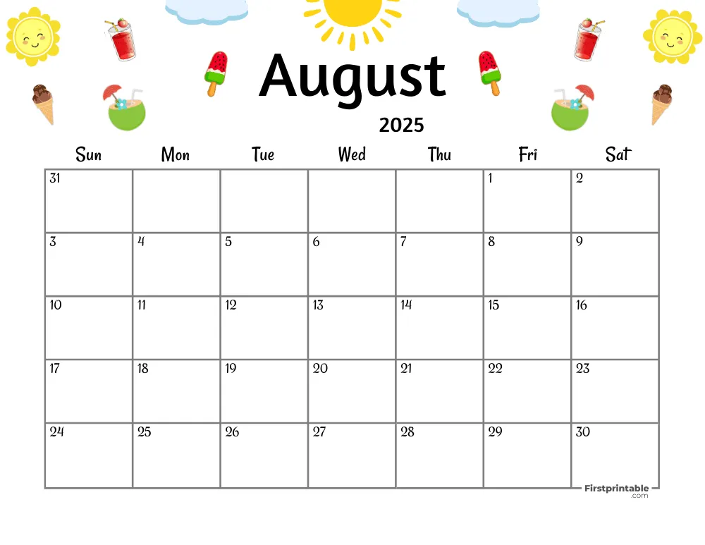 August Calendar 2025 Summer