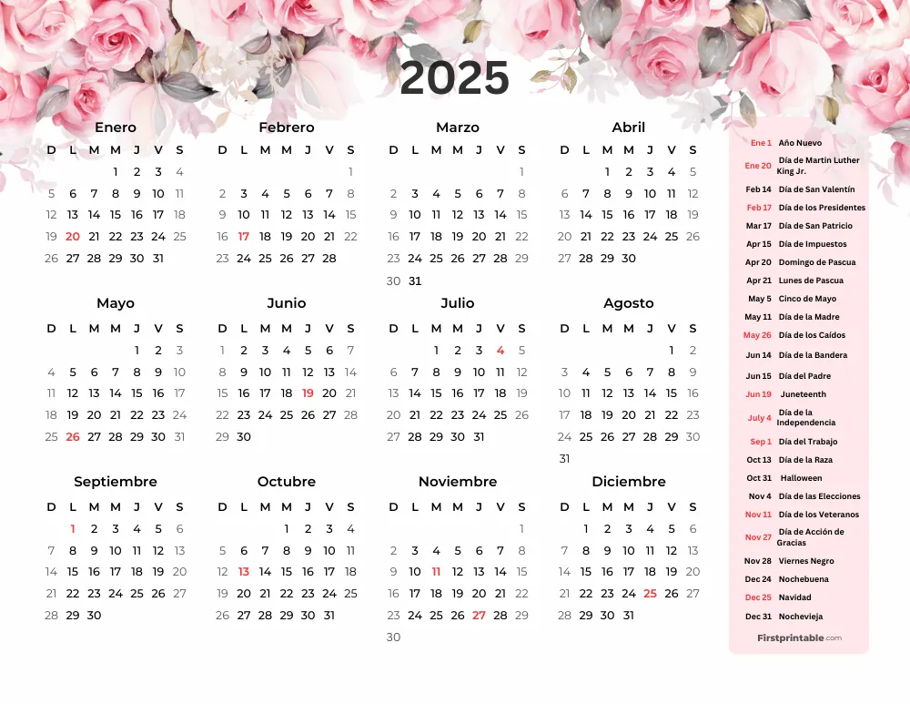 Calendario 2025 Español 10