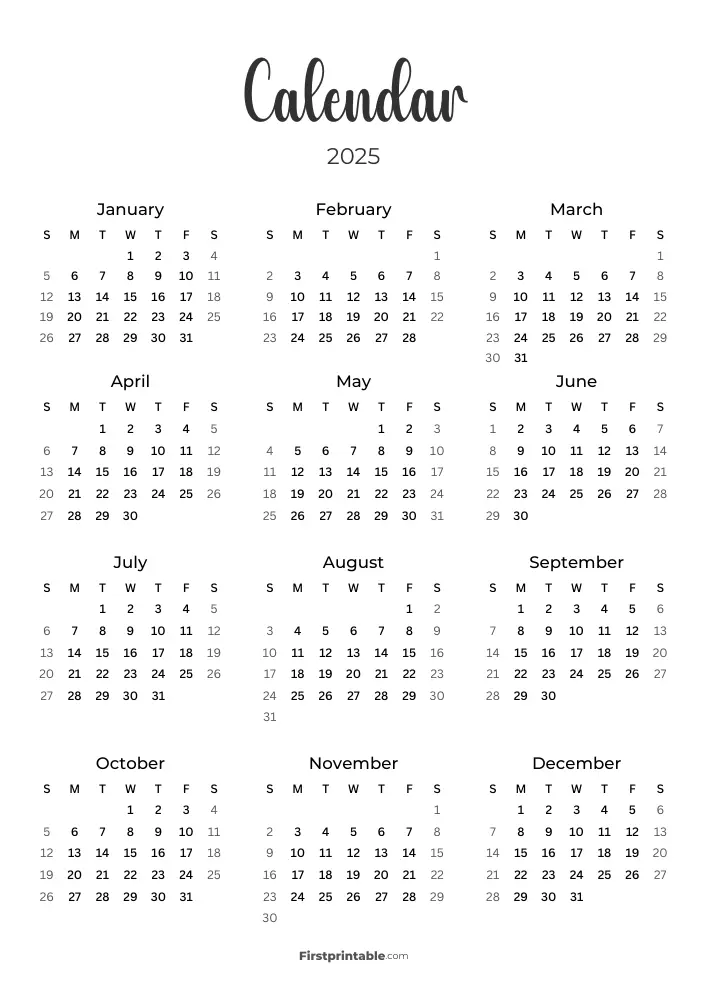 Printable 2025 Calendar Template 01