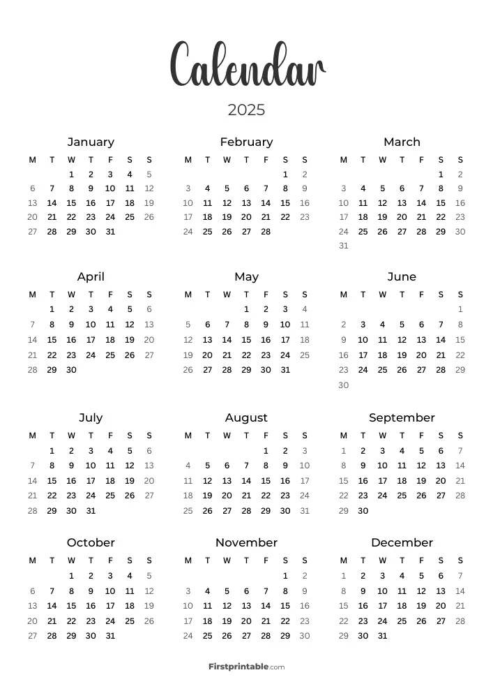 Printable 2025 Calendar Template 02