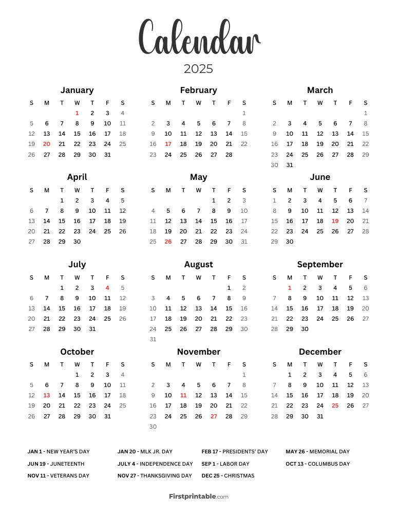 Printable Calendar 2025 Template 02