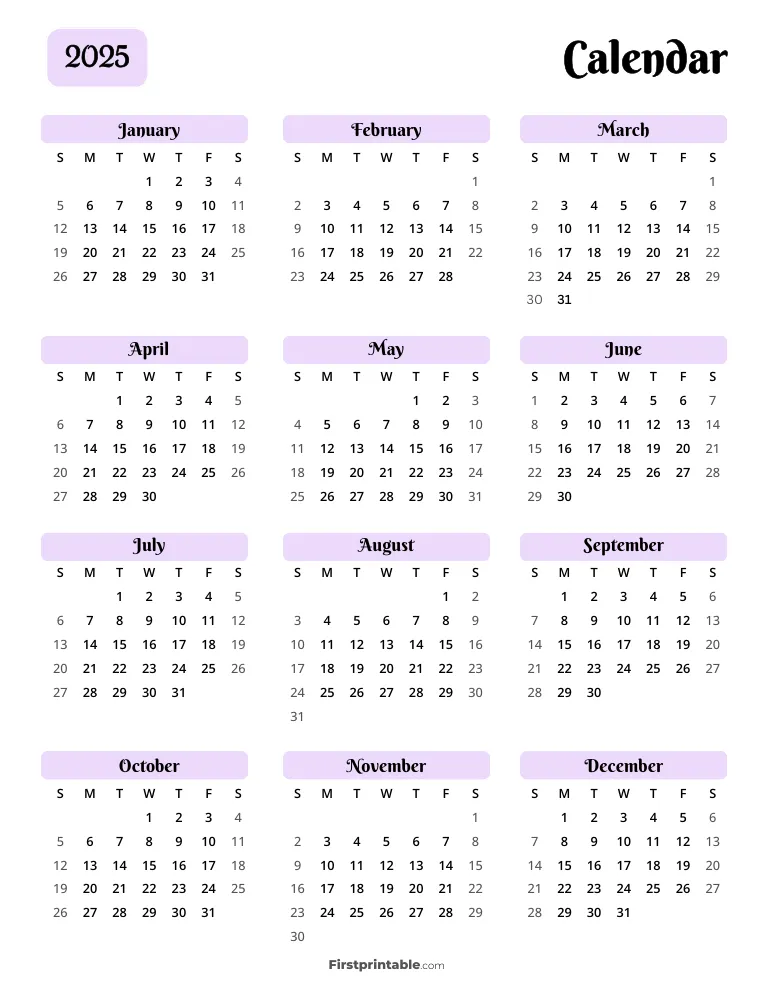 Printable Calendar 2025 Template 03