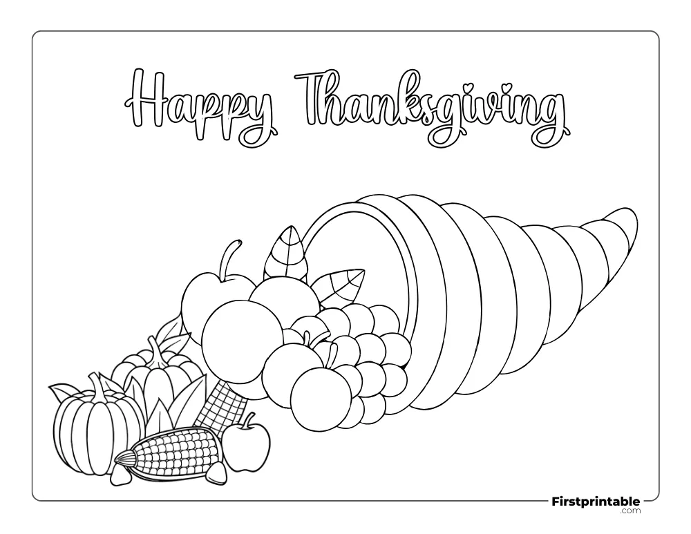 Cornucopia "Happy Thanksgiving" Coloring Page