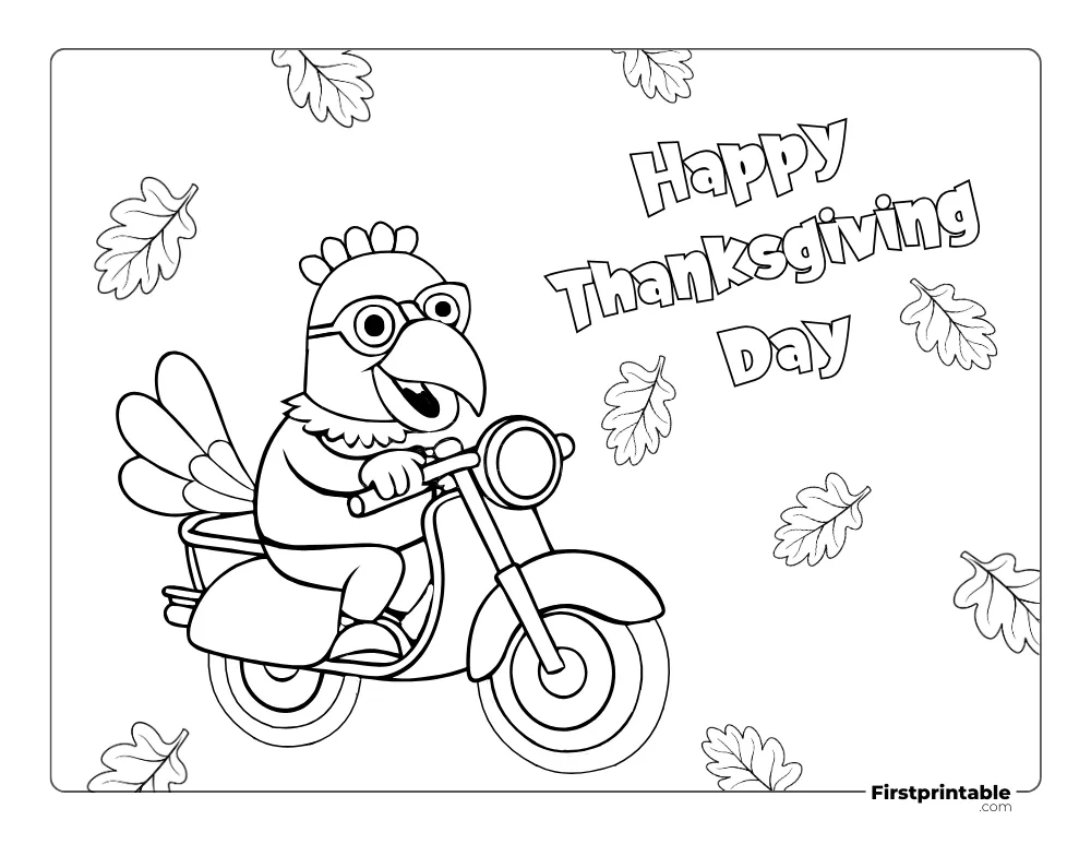 Cool Turkey Driving Bike Coloring Page