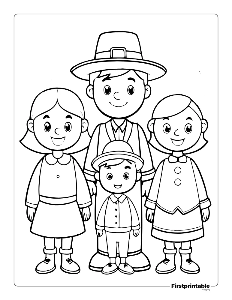 Happy "Pilgrim Family" Thanksgiving Coloring Sheet