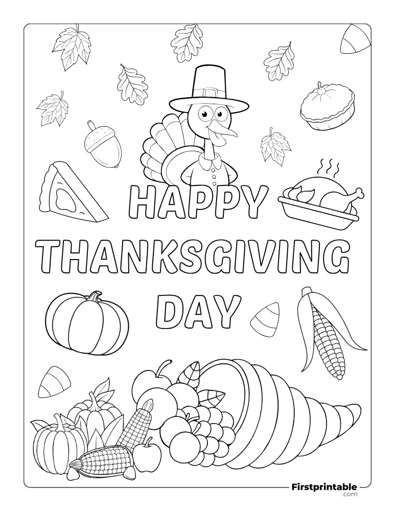 "Happy Thanksgiving Day" Print and Color