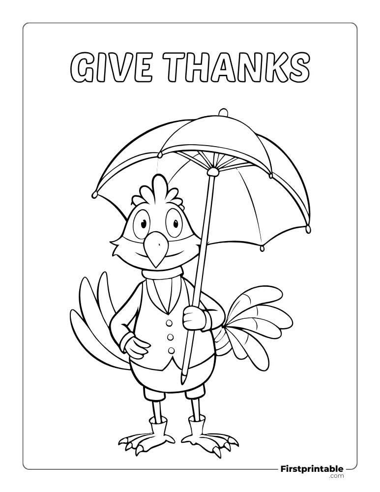 Turkey with Umbrella "Give Thanks" to Color