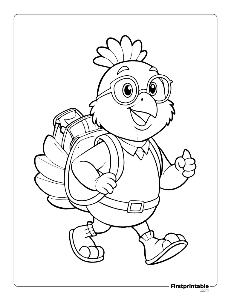 "Turkey Going to School" Coloring Page