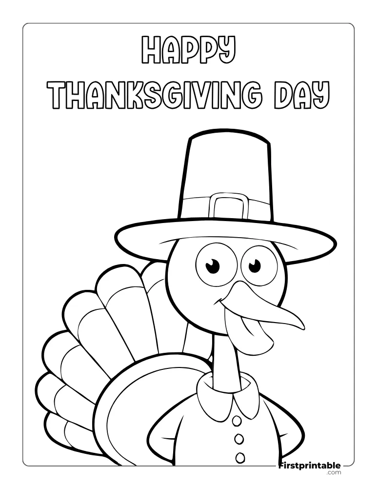 Cute Turkey with Pilgrim Hat Coloring Page