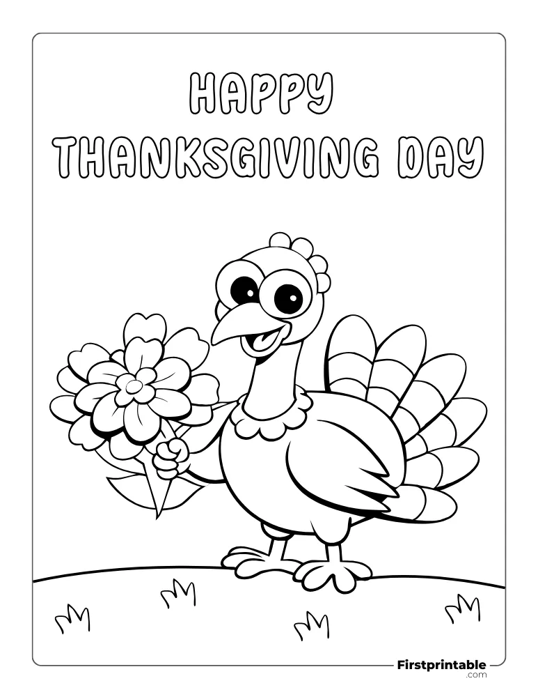 Turkey with Bouquet Coloring Page