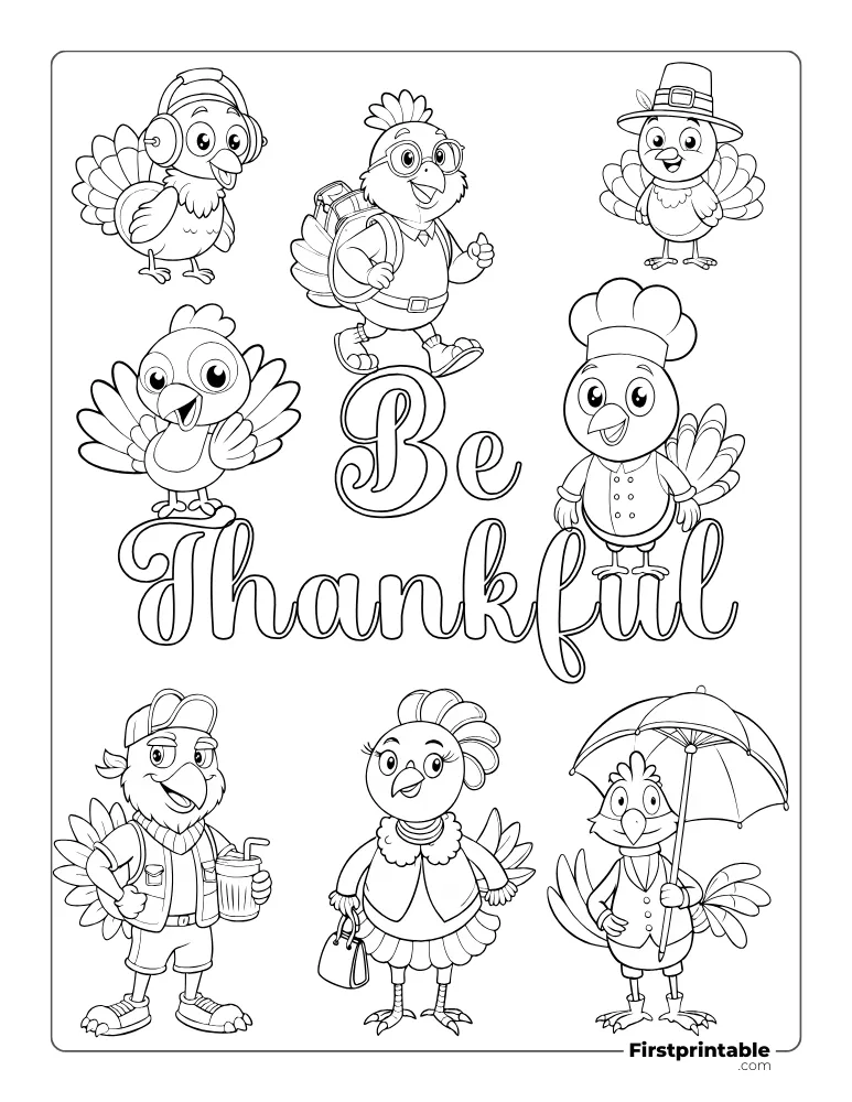 "Be Thankful" Coloring page for preschool