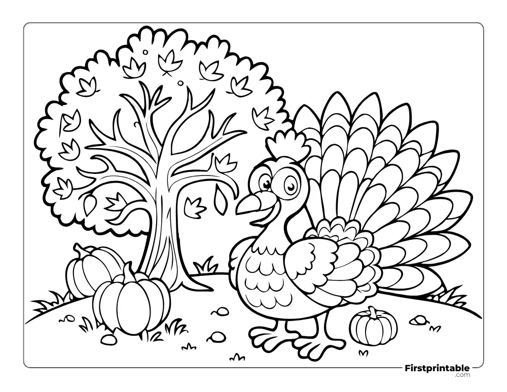 Print and Color "Turkey and Pumpkins"