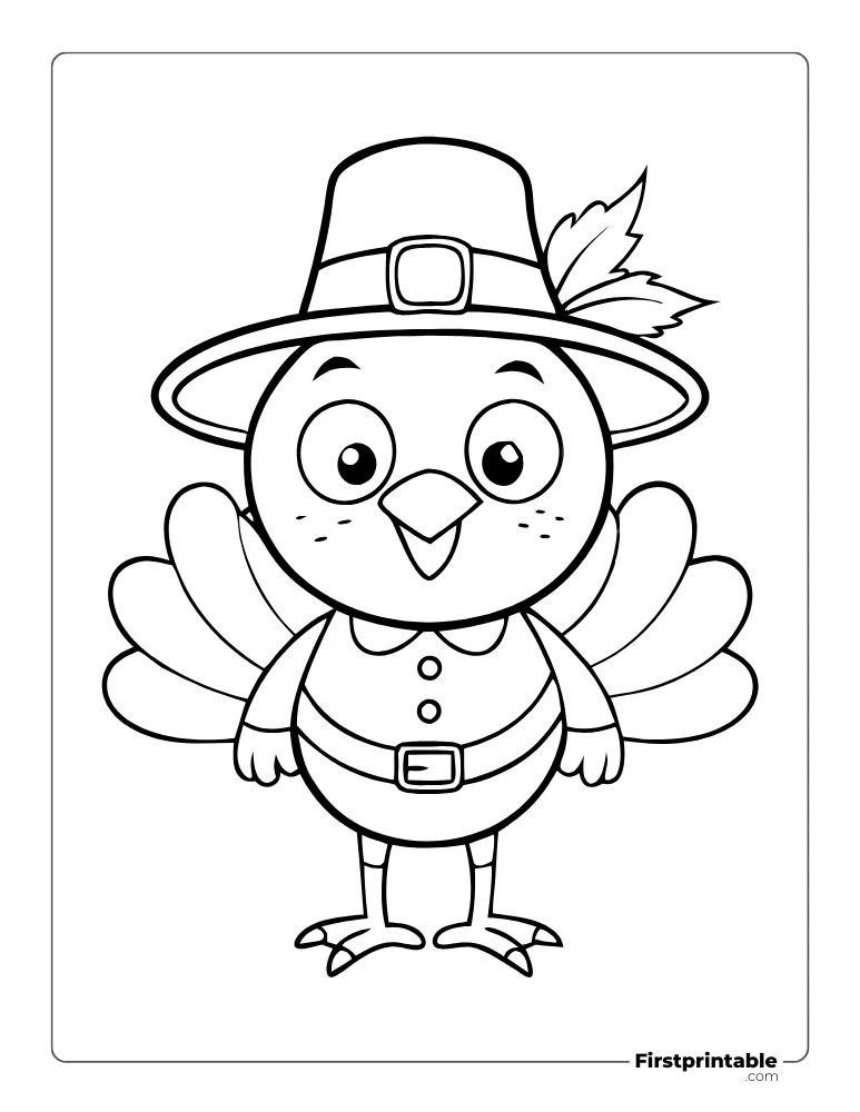 Baby Turkey with Pilgrim Hat Coloring Page