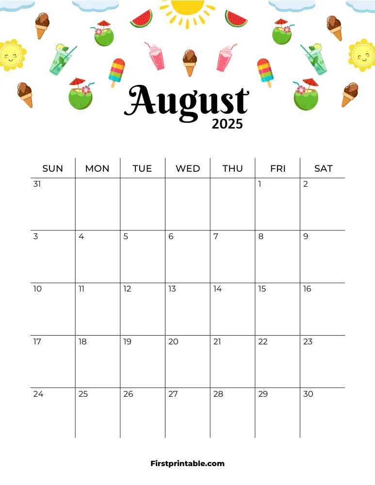 August Calendar 2025 Summer Theme