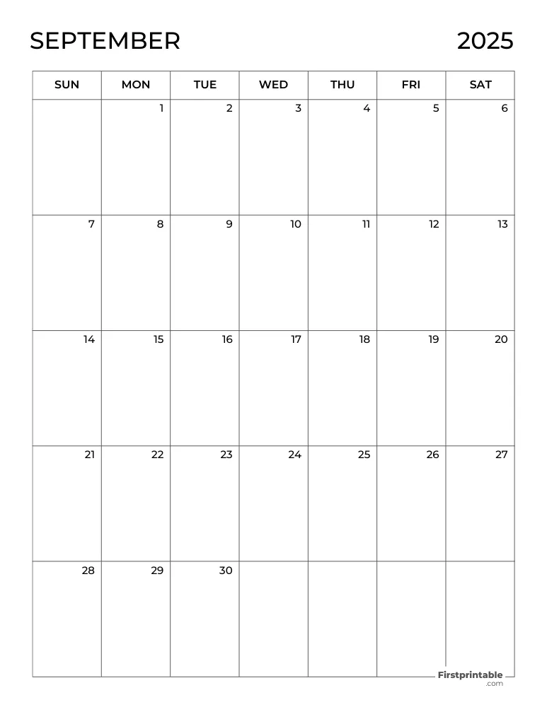 Blank September 2025 Calendar