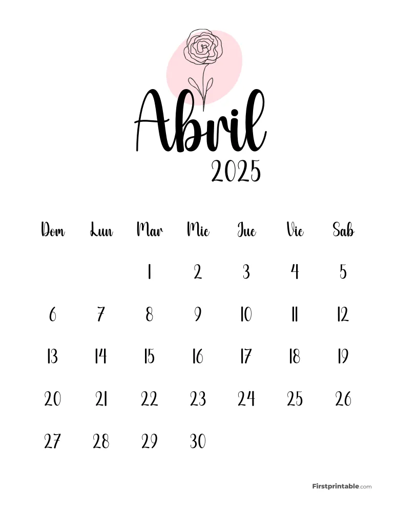 Cute Botanical April 2025 Calendar