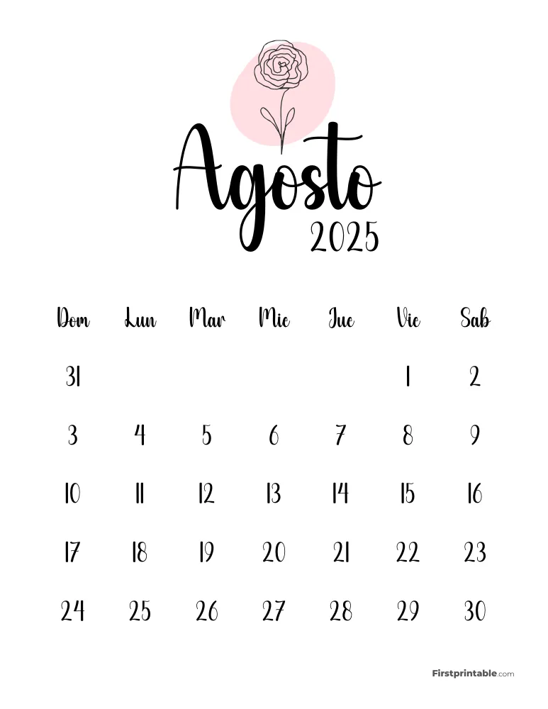 Cute Botanical August 2025 Calendar