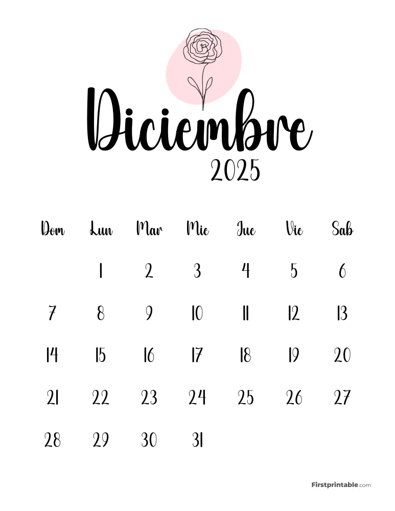 Cute Botanical December 2025 Calendar