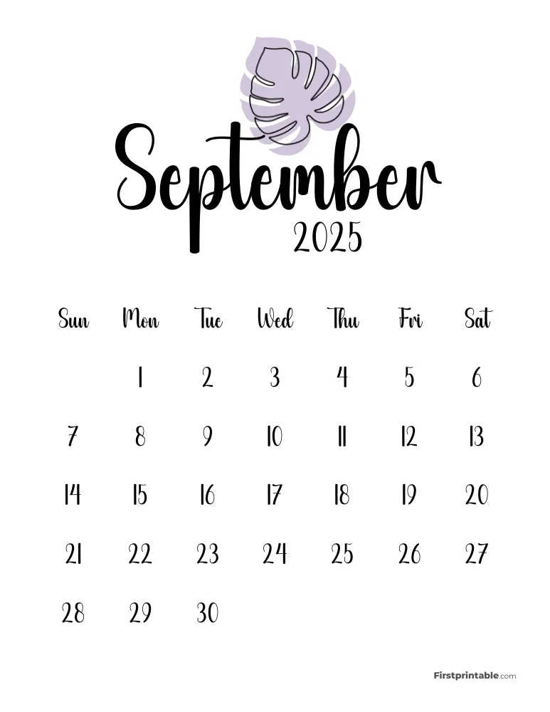 Cute Monstera September 2025 Calendar