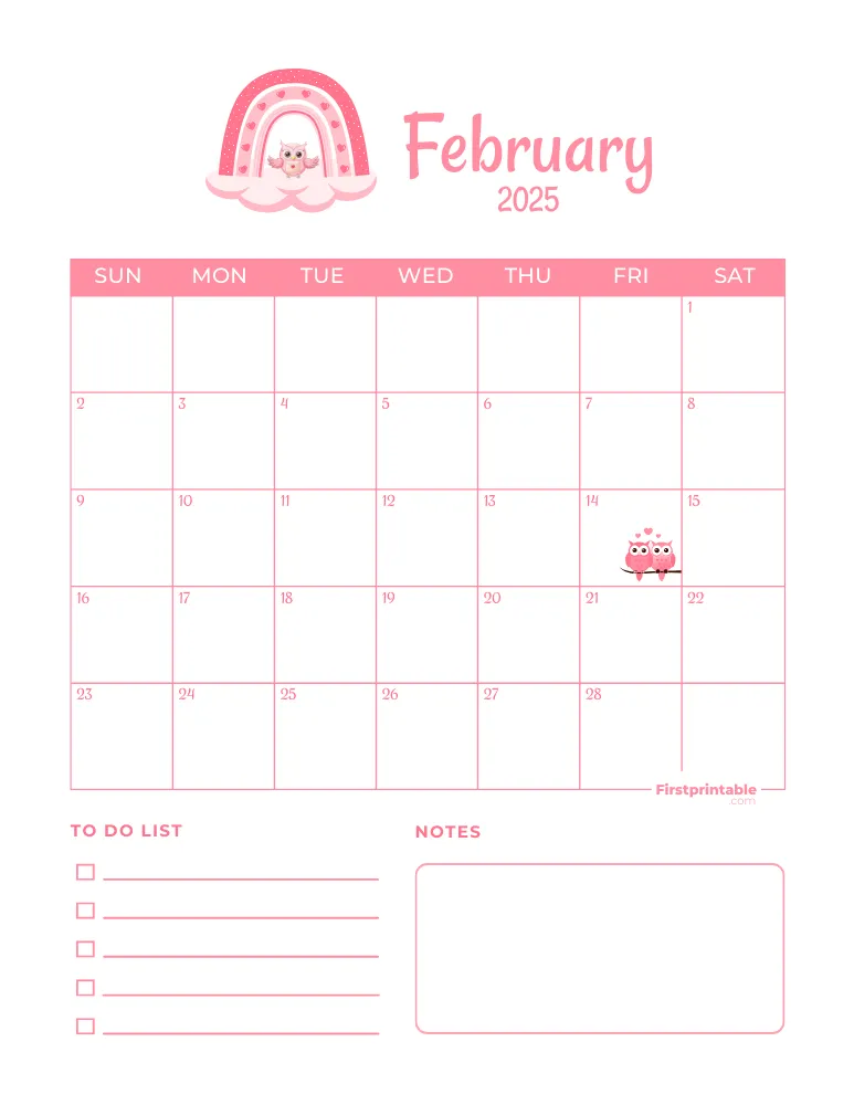 February Calendar 2025 Valentines Day Themed Template 02