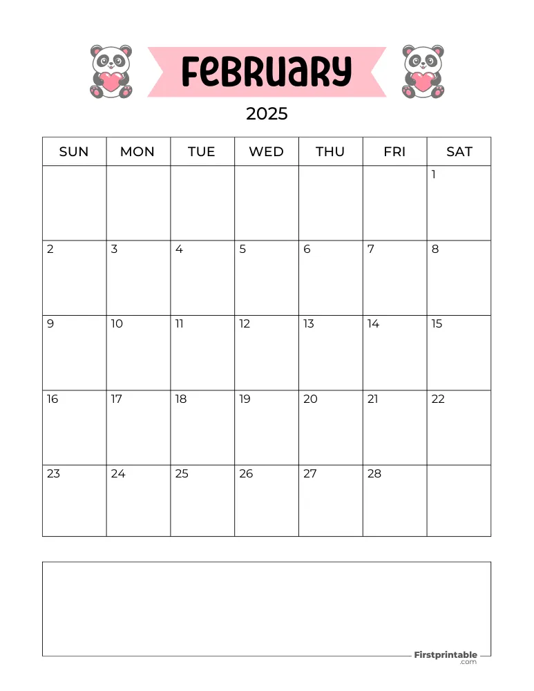 February Calendar 2025 Valentines Day Themed Template 05