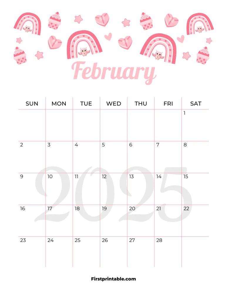 February Calendar 2025 Valentines Day Themed Template 06