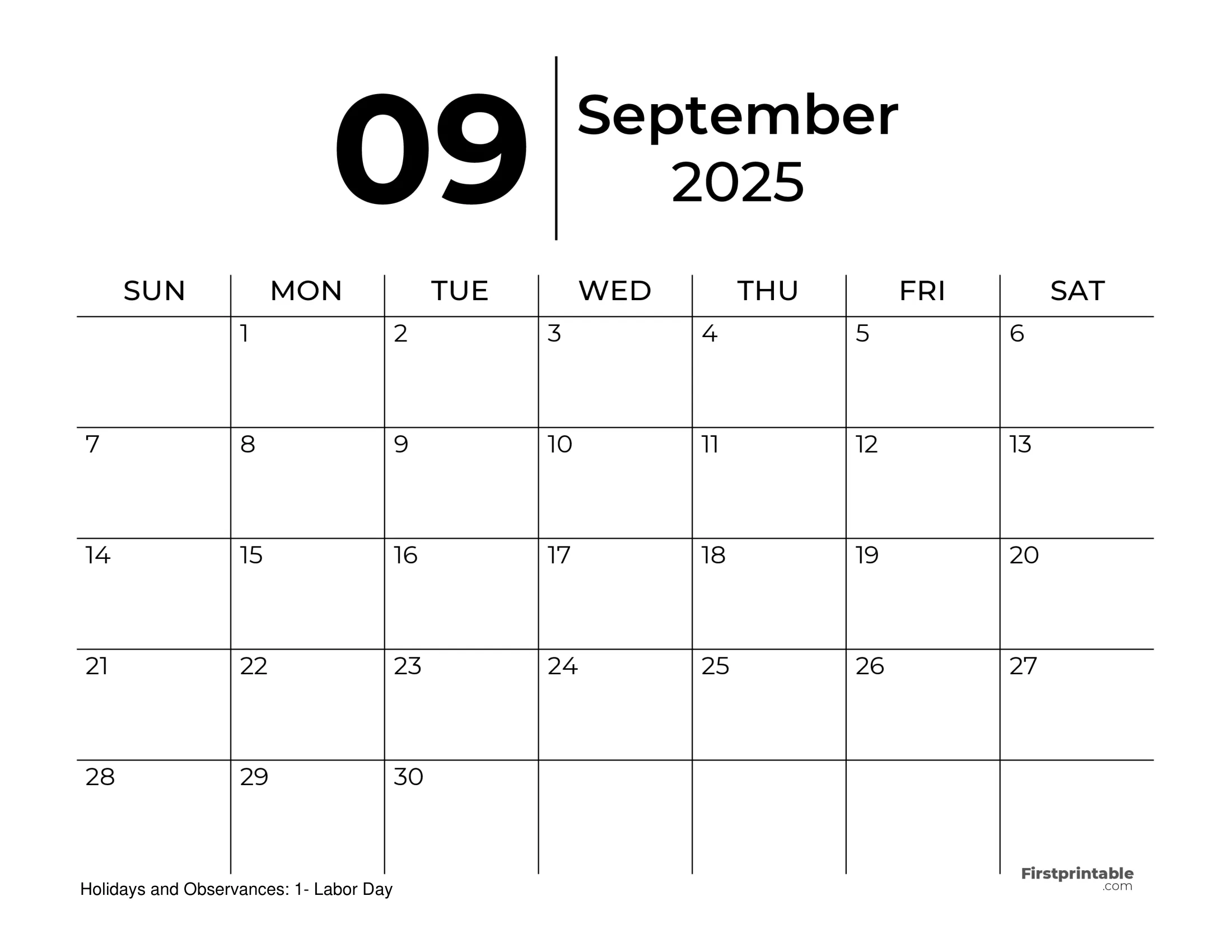 Free Printable September 2025 Calendar