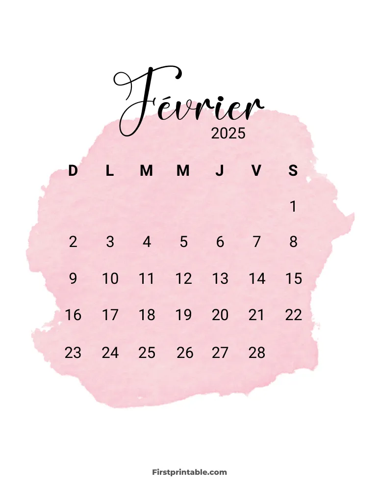 French Printable February Calendar 2025 Template 55