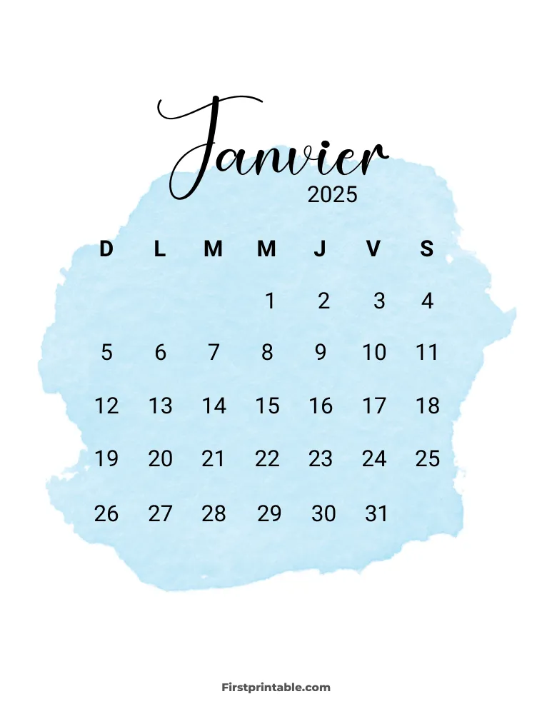 French Printable January Calendar 2025 Template 55