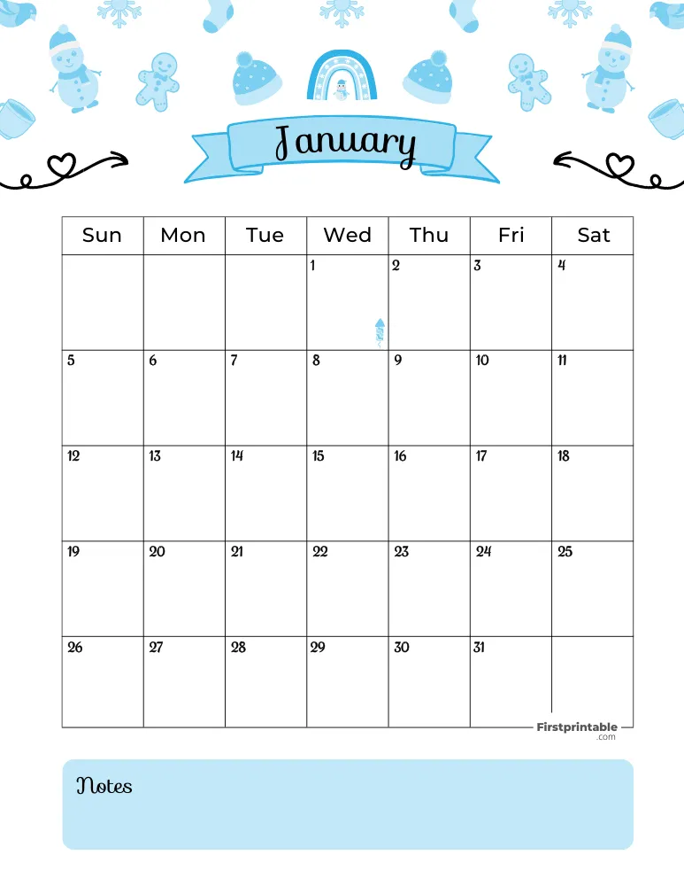 January Calendar 2025 Winter Template 01